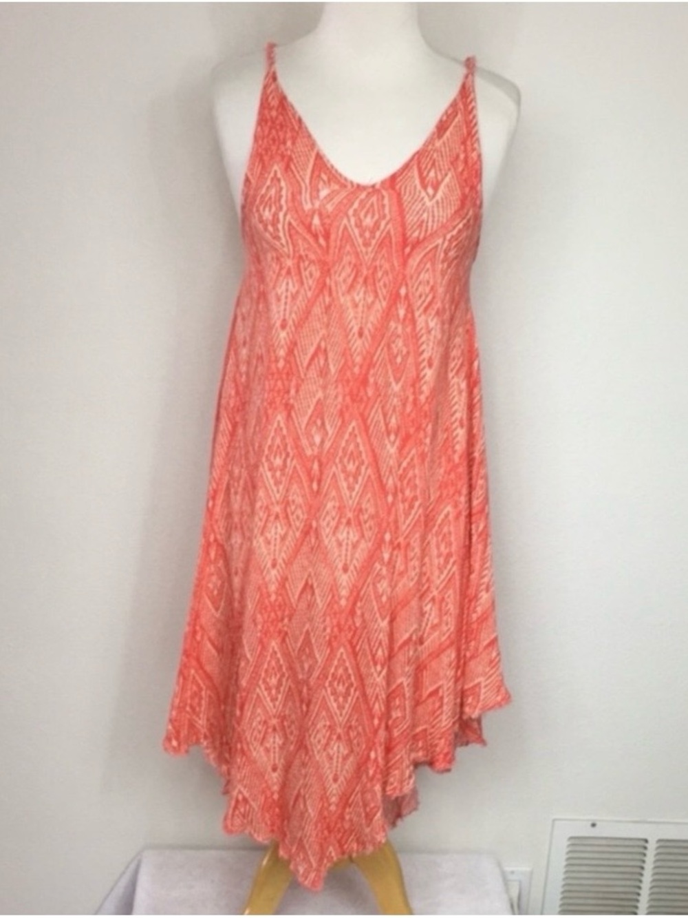 Free People Intimately Womens Y2K Orange Ikat Handkerchief Hem Dress XS Boho